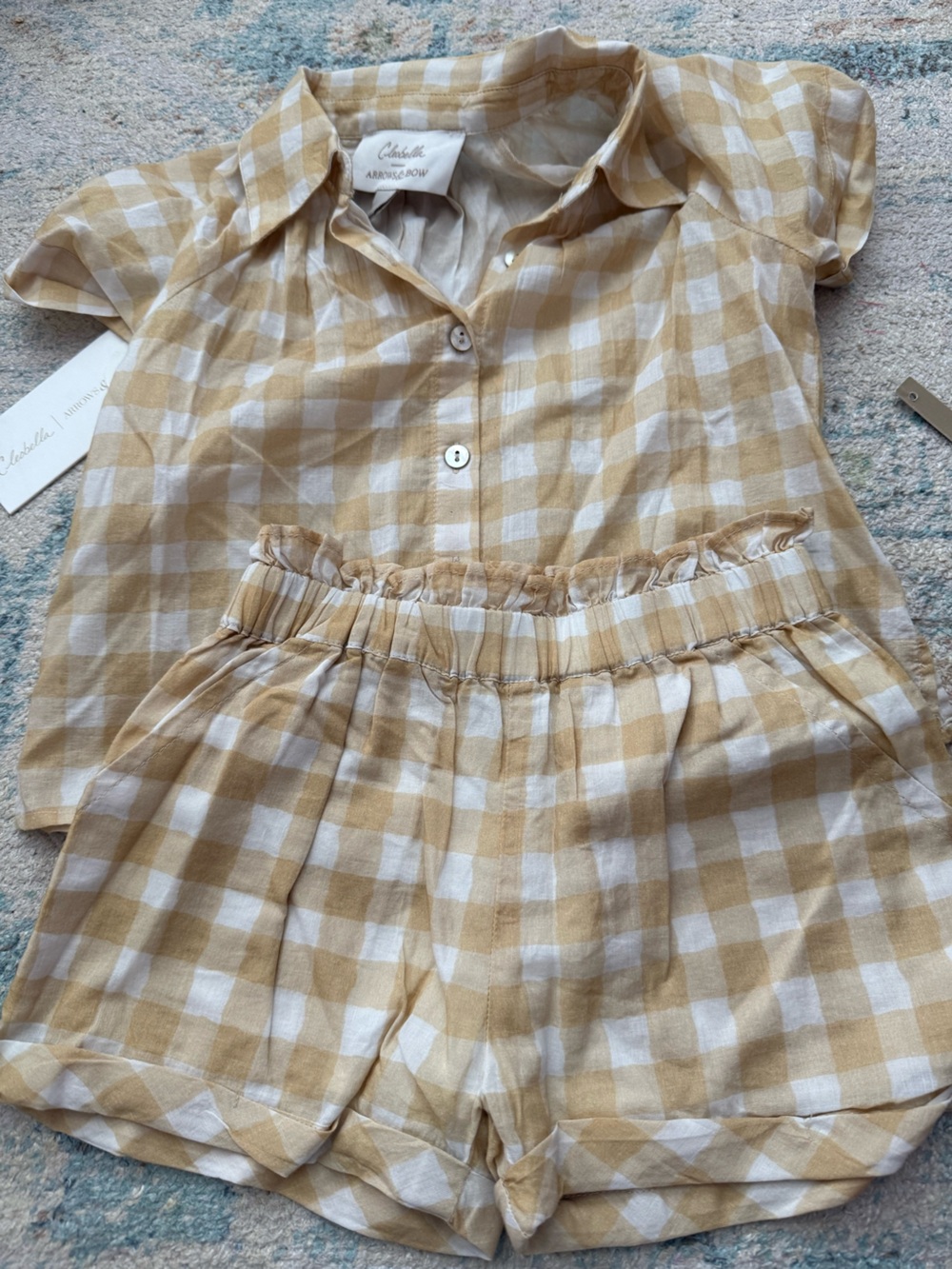 Cleobella Yellow and White Gingham Ruffle Blouse